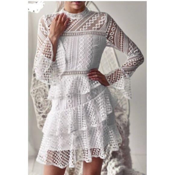 NWT The Frankie Crystal Collection Layered Ruffled Lace Dress - Picture 1 of 2